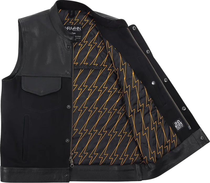 Thrashin Supply Co. Kanan Leather/Denim Riding Vest Black #TMJ-13-08