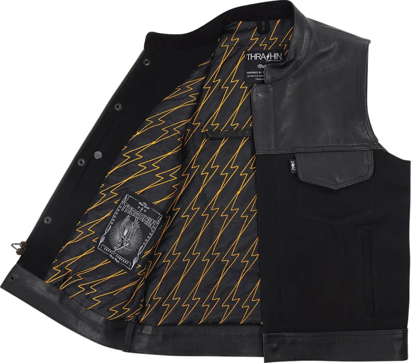Thrashin Supply Co. Kanan Leather/Denim Riding Vest Black #TMJ-13-08
