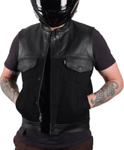 Thrashin Supply Co. Kanan Leather/Denim Riding Vest Black #TMJ-13-08