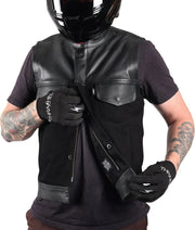 Thrashin Supply Co. Kanan Leather/Denim Riding Vest Black #TMJ-13-09