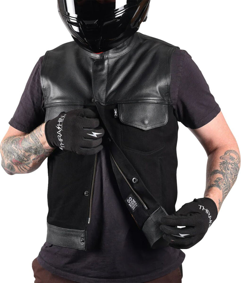 Thrashin Supply Co. Kanan Leather/Denim Riding Vest Black #TMJ-13-09