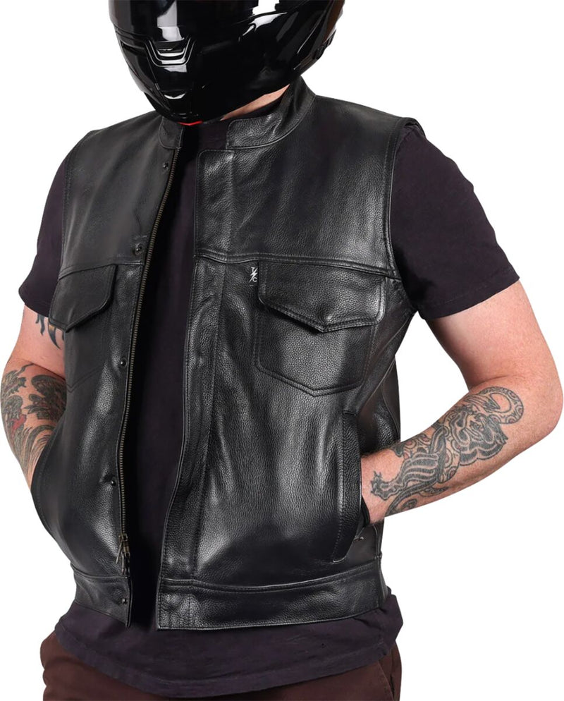 Thrashin Supply Co. Mulholland Leather Riding Vest Black #TMJ-14-10