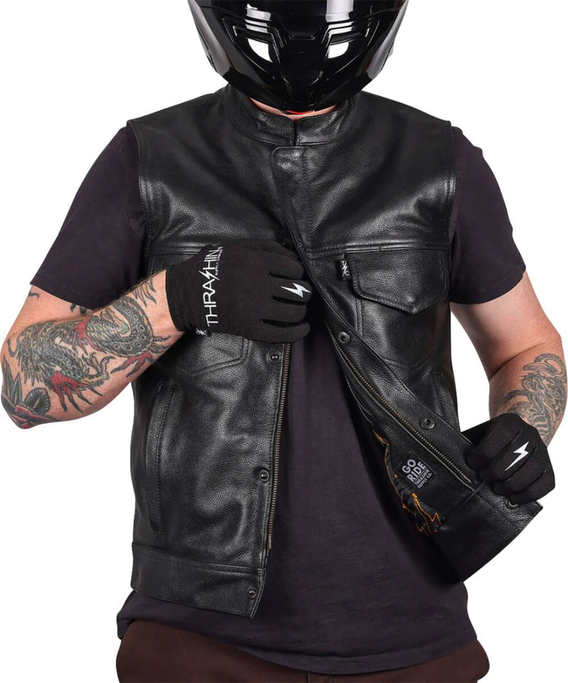 Thrashin Supply Co. Mulholland Leather Riding Vest Black #TMJ-14-10