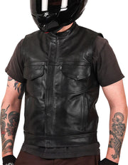 Thrashin Supply Co. Mulholland Leather Riding Vest Black #TMJ-14-10