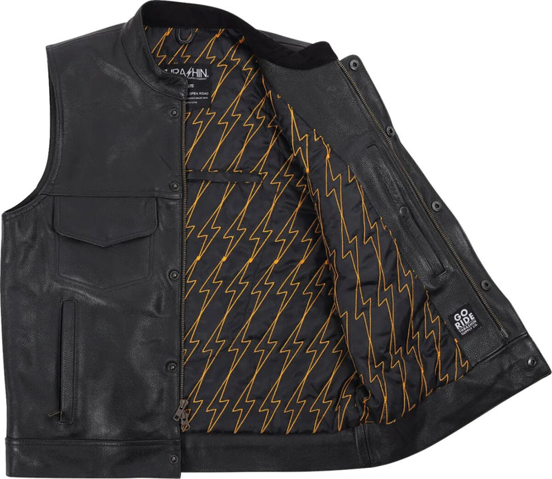 Thrashin Supply Co. Mulholland Leather Riding Vest Black #TMJ-14-10