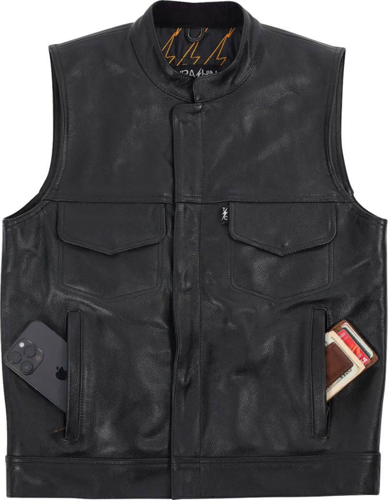 Thrashin Supply Co. Mulholland Leather Riding Vest Black #TMJ-14-10