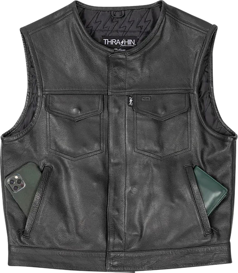 Thrashin Supply Co. Encinal Leather Shorty Riding Vest Black #TMJ-17-10