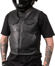 Thrashin Supply Co. Encinal Leather Shorty Riding Vest Black #TMJ-17-10