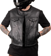 Thrashin Supply Co. Encinal Leather Shorty Riding Vest Black #TMJ-17-10