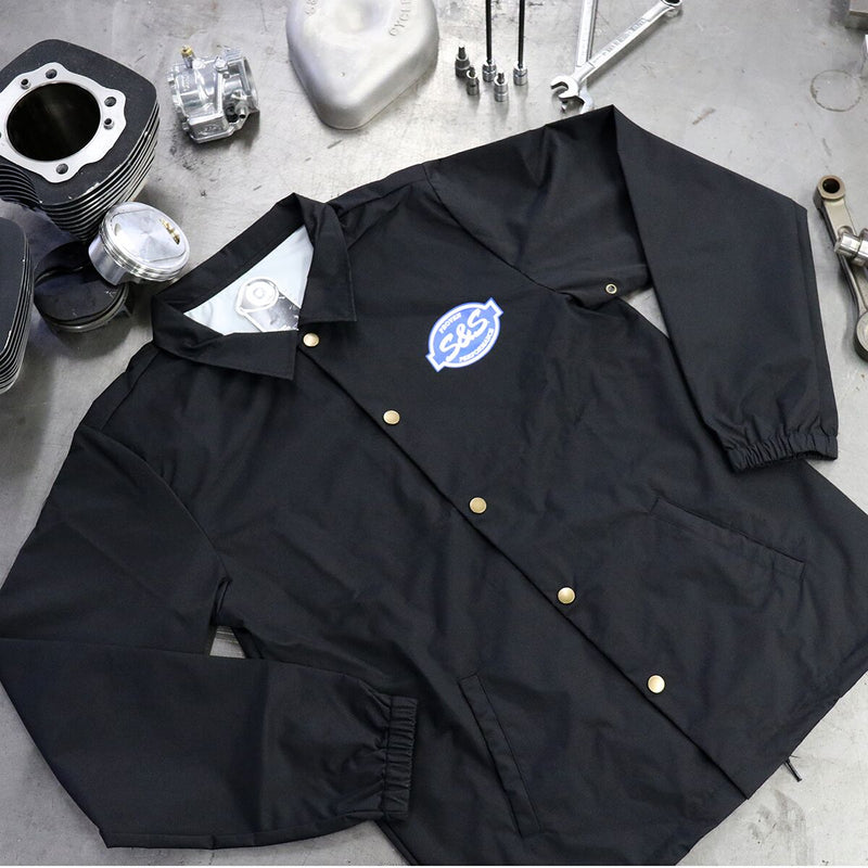 S&S Cycle S&S® Button Down Windbreaker Jacket Black Long-Sleeve Casual Textile