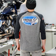 S&S Cycle Vintage Tour Baseball T-Shirt Grey 3/4 Sleeve Long Cotton Polyester