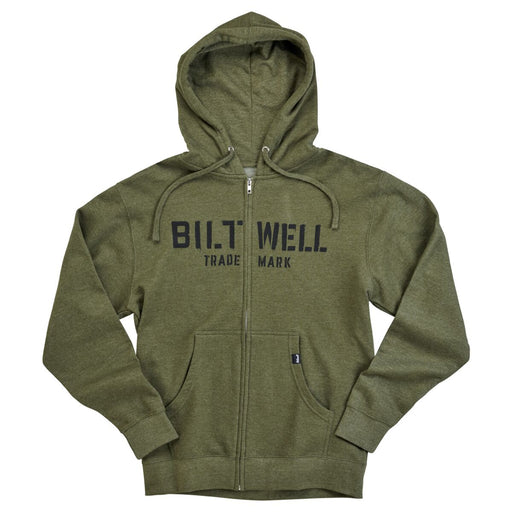 Biltwell Stencil Zip Hoodie Green Zip-Front Casual Cotton Fleece