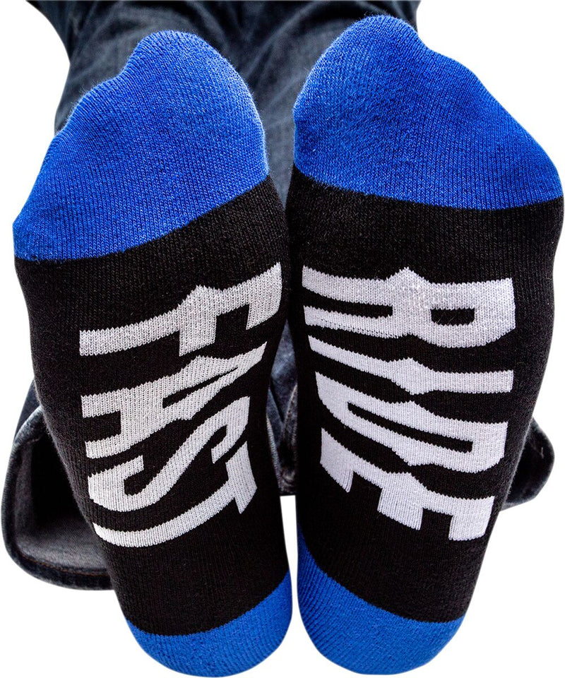 S&S Cycle Race Socks Black Blue One Size Long Cotton Pair