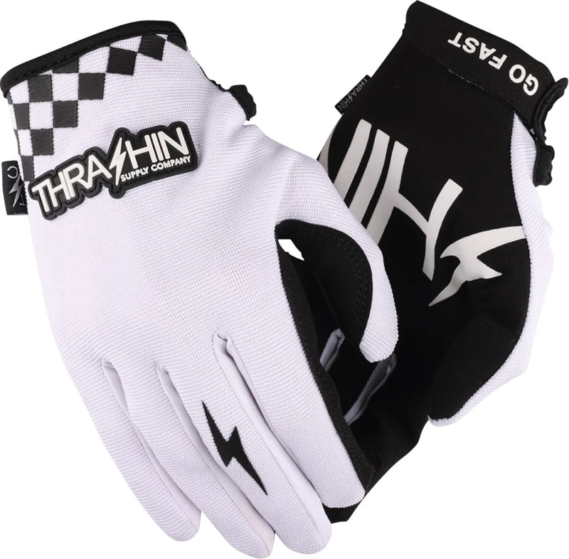 Thrashin Supply Co. Go Fast Stealth Gloves White Short Cuff Textile Pair #SV1-10-08