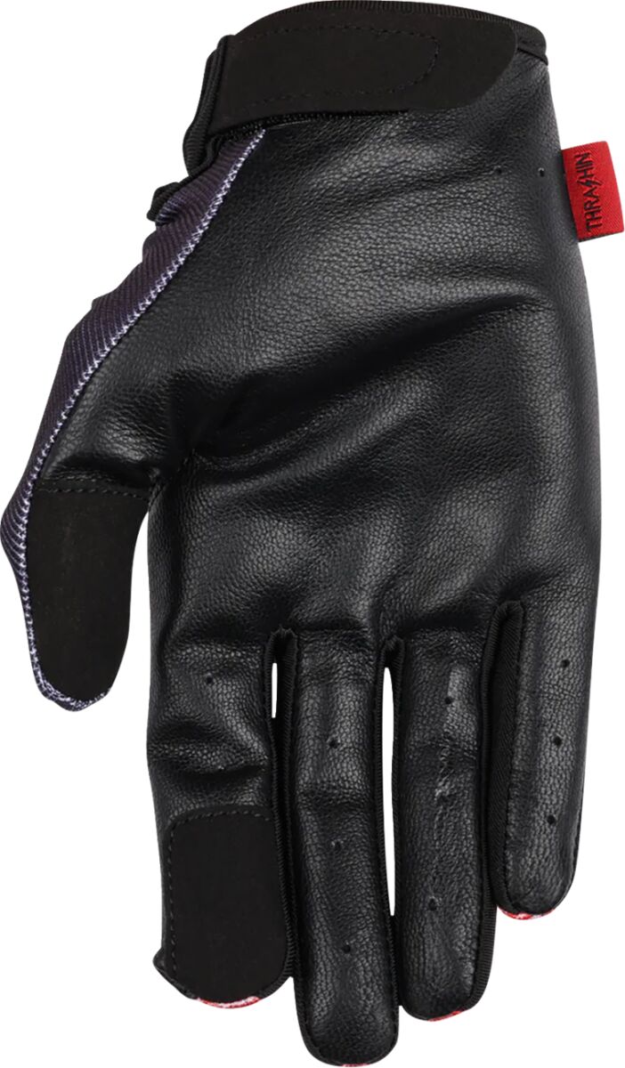 Thrashin Supply Co. Stealth Leather Palm Flame Gloves Red Short Cuff Genuine Leather Textile Pair #SV1-21-09