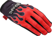 Thrashin Supply Co. Stealth Leather Palm Flame Gloves Red Short Cuff Genuine Leather Textile Pair #SV1-21-09