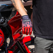 Thrashin Supply Co. Stealth Leather Palm Flame Gloves Red Short Cuff Genuine Leather Textile Pair #SV1-21-09