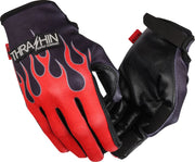Thrashin Supply Co. Stealth Leather Palm Flame Gloves Red Short Cuff 2XL Genuine Leather Textile Pair #SV1-21-12