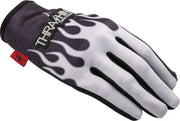 Thrashin Supply Co. Stealth Leather Palm Flame Gloves Grey Short Cuff Genuine Leather Textile Pair #SV1-22-08