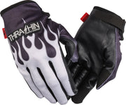 Thrashin Supply Co. Stealth Leather Palm Flame Gloves Grey Short Cuff Genuine Leather Textile Pair #SV1-22-09