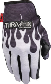 Thrashin Supply Co. Stealth Leather Palm Flame Gloves Grey Short Cuff Genuine Leather Textile Pair #SV1-22-09