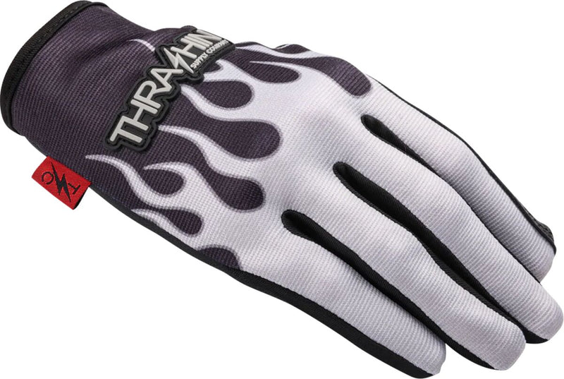 Thrashin Supply Co. Stealth Leather Palm Flame Gloves Grey Short Cuff Genuine Leather Textile Pair #SV1-22-09