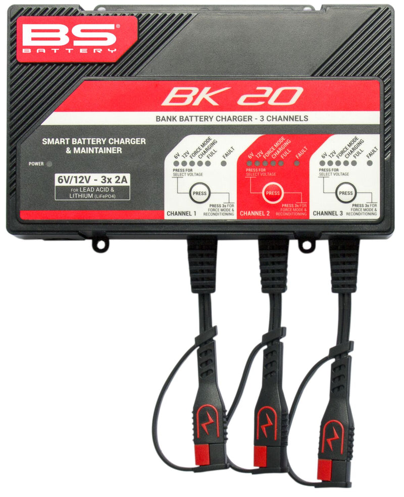 BS Battery SMART Bank Battery Charger and Maintainer with Reconditioning Function Black Red Battery Monitor Each