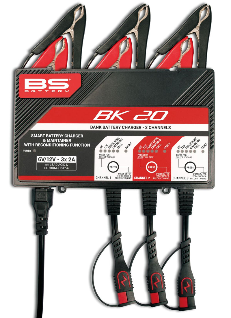 BS Battery SMART Bank Battery Charger and Maintainer with Reconditioning Function Black Red Battery Monitor Each