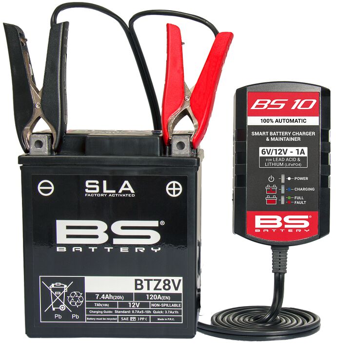 BS Battery BS10 BATTERY CHARGER BS10 6V/12V-1A - UK Plug Black Red Combination Maintenance Each