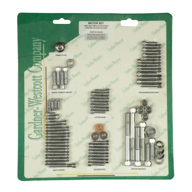 Gardner-Westcott Motor Screw Sets, Chrome Allen – 1986 Softail