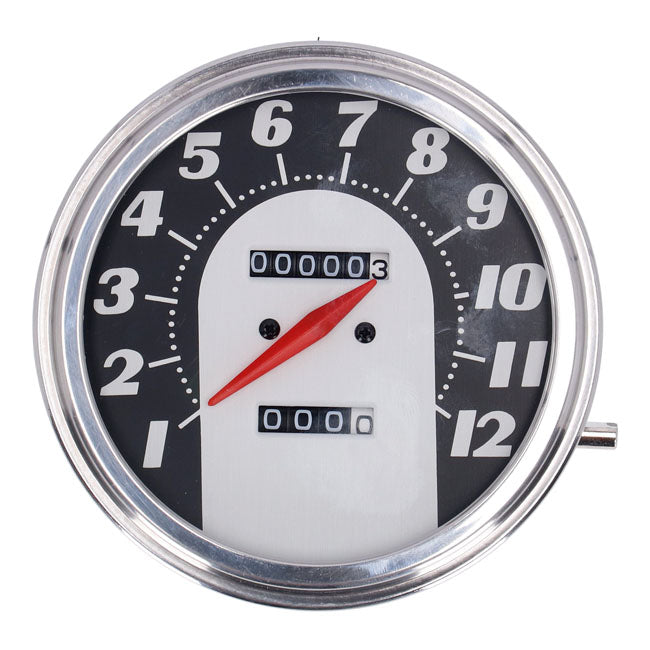 MCS FL Speedometer, ''62-67 Electra Face'', Black/Silver. 2:1 Mph