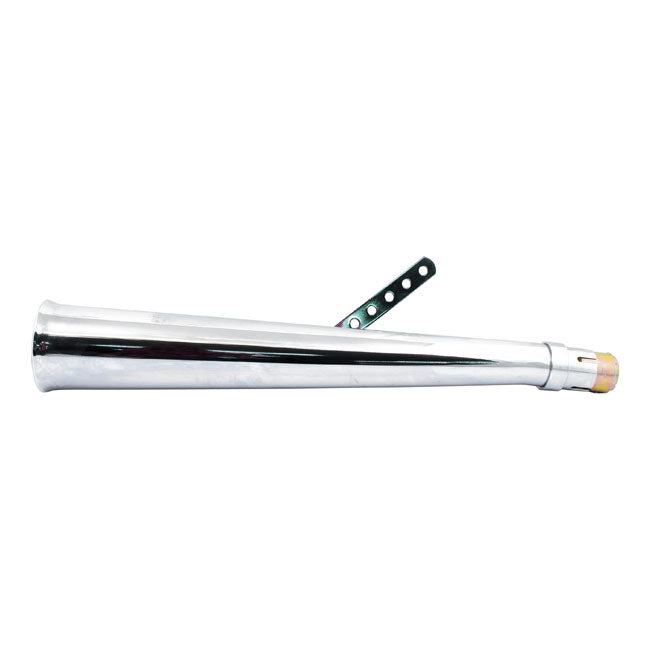 24 Inch Long Left Upswept Sei Megaphone Muffler in Chrome Finish For 1-3/4 Inch Diameter Headers