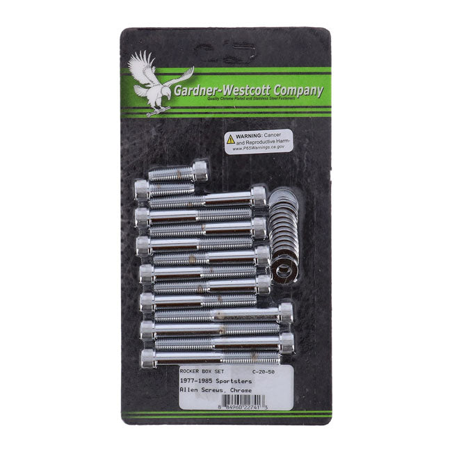 Gardner-Westcott Sportster Rocker Box Bolt Kit. Allenhead, Chrome – 1977–1985 XL Sportster