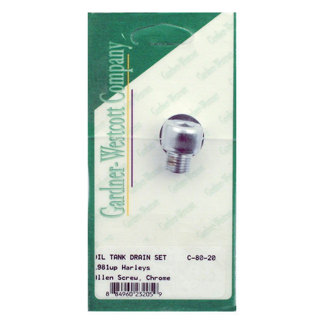 Gardner-Westcott Oil Drain Plug, Allen Head. 1/2"-20. Chrome – Oil Tank: 1941–1984 FL; 1971–1984 FX…
