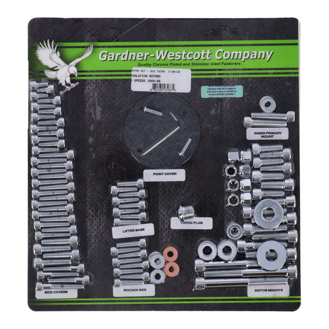 Gardner-Westcott Motor Screw Sets, Chrome Allen – 1984–1986 FXR; FLT/Touring