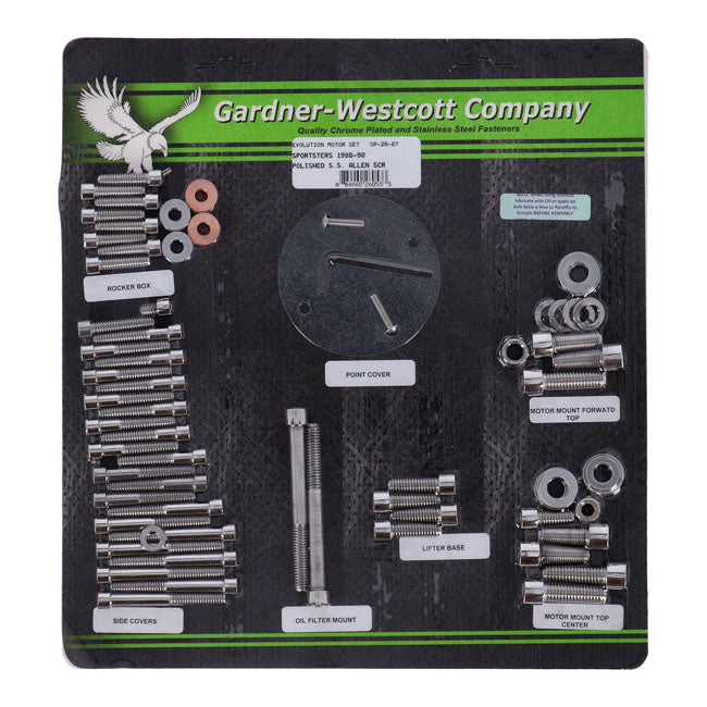 Gardner-Westcott Motor Screw Set, Polished Ss Allen – 1986–1990 4-Speed XL Sportster