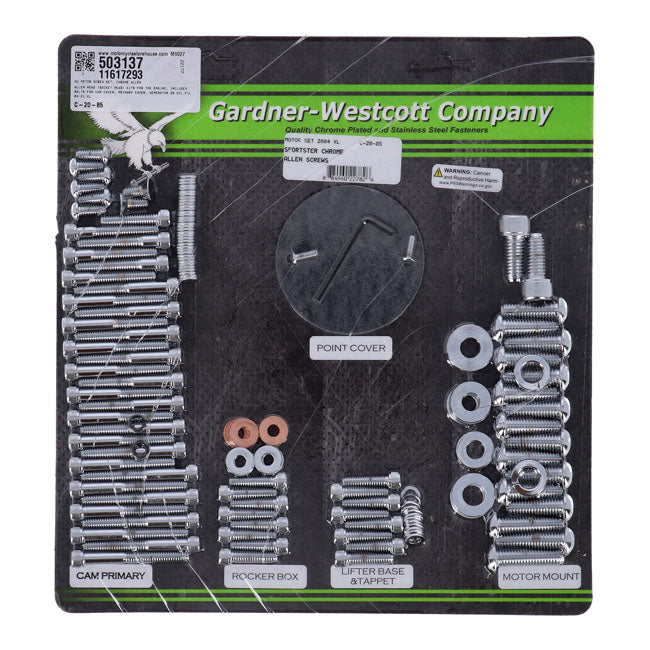 Gardner-Westcott Motor Screw Set, Chrome Allen – 2004–2022 XL Sportster