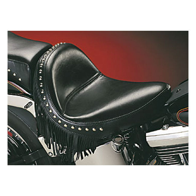 Le Pera, Monterey Solo Seat. Smooth With Fringes for 08-17 Softail With 150mm tyre, Fender Mounted