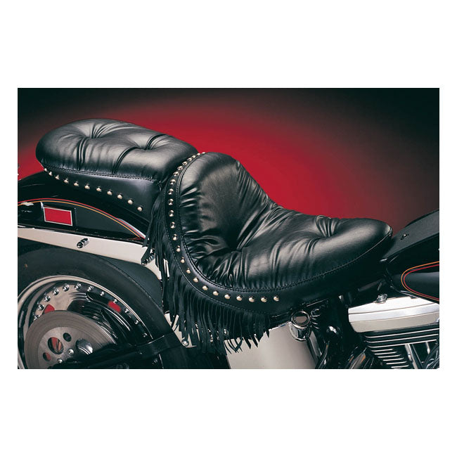 Le Pera, Monterey Solo Seat. Regal Plush With Fringes for 00-07 Softail (Excl. FXSTD Deuce) With Up To 150mm tyre, Frame Mounted