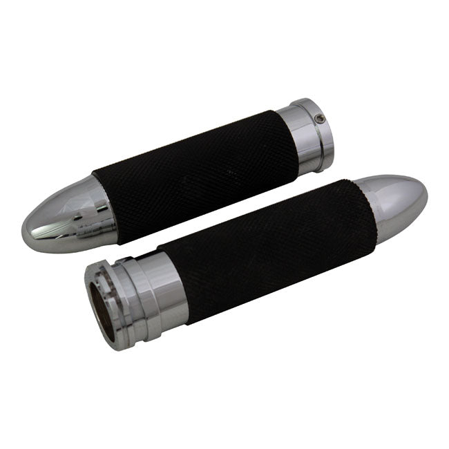 MCS Handlebar Grip Set, Bullet. Chrome – 1996–2022 H-D with Dual Throttle Cables