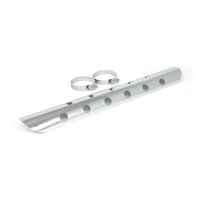MCS Universal Bullet Hole Heat Shield 18" Long Chrome – 2-1/4" Exhaust Pipes