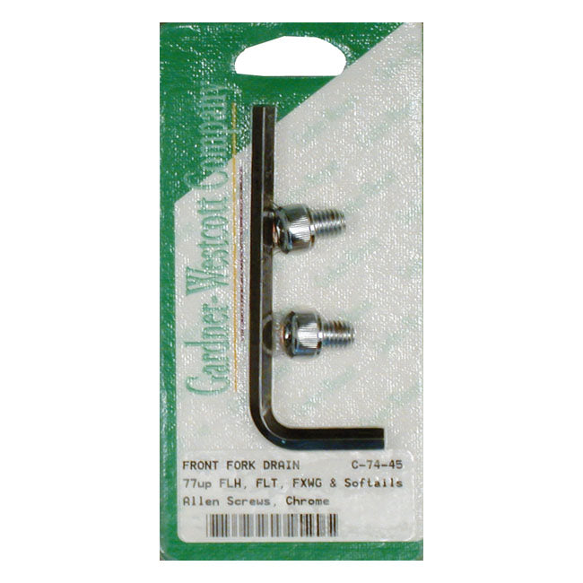 Gardner-Westcott Fork Slider Drain Screws. Chrome Allen – L1977–1984 FL; FLH; 1980–1986 FXWG…