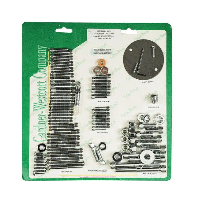 Gardner-Westcott Motor Screw Sets, Chrome Allen – 1987–1999 Softail