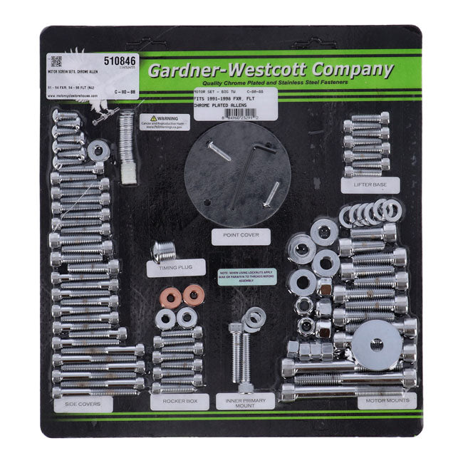 Gardner-Westcott Motor Screw Sets, Chrome Allen – 1991–1994 FXR; 1994–1998 FLT/Touring