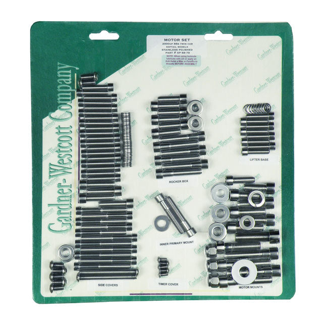 Gardner-Westcott Motor Screw Set, Polished SS Allen – 2000–2006 Softail