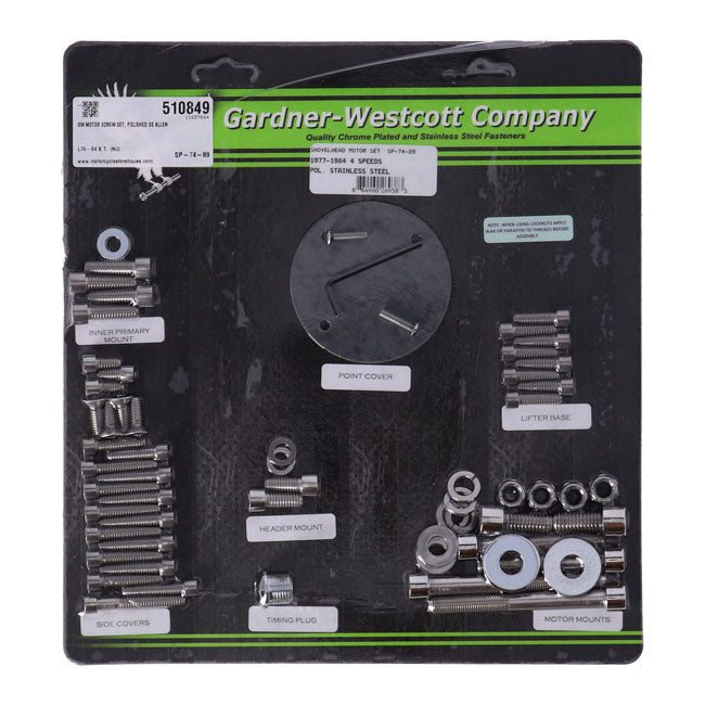 Gardner-Westcott Motor Screw Set, Polished Ss Allen – L1976–1984 Big Twin