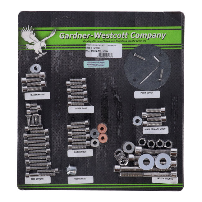 Gardner-Westcott Motor Screw Set, Polished Ss Allen – 1984–1985 Softail