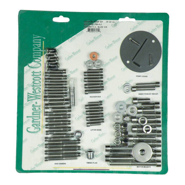 Gardner-Westcott Motor Screw Set, Polished SS Allen – 1987–1990 FXR; FLT/Touring