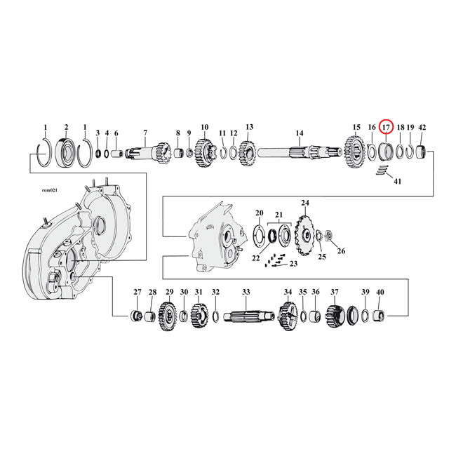 Jims Bearing Race, Transmission Mainshaft. STD – 1952–1956 K; KH; 1957–1983 XL Sportster