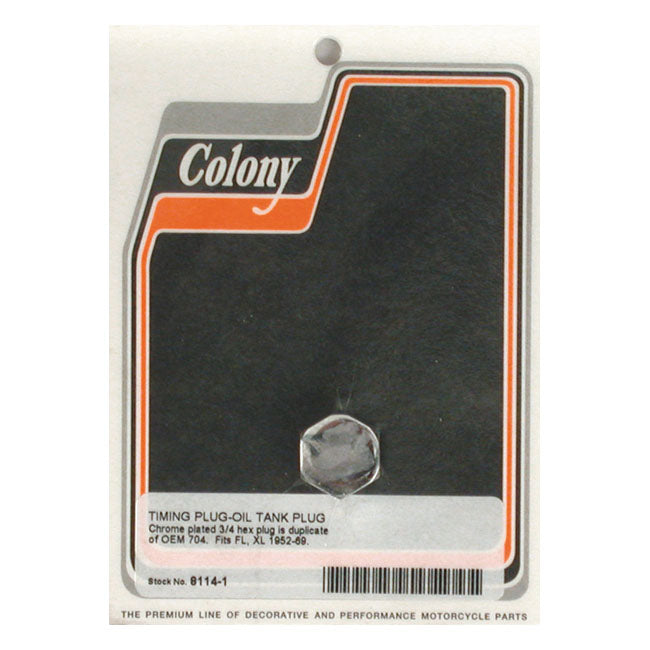 Colony Timing/Drain Plug. Hex Head. Chrome – Timing Plug: 1938–1999 Big Twin…